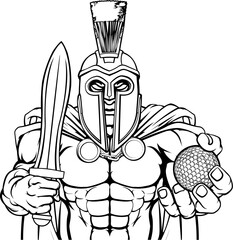 A Spartan or Trojan warrior Golf sports mascot holding a ball