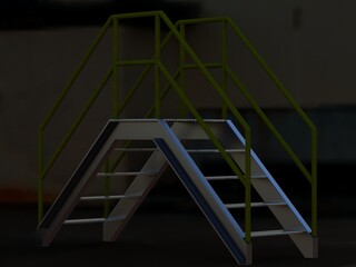 Industrial Steel Crossover Stair 3D Rendering