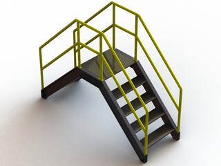 Industrial Steel Crossover Stair 3D Rendering