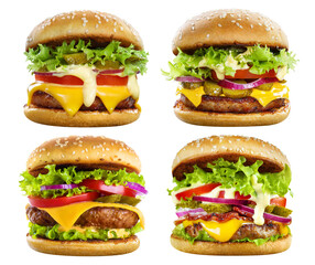 Set of tasty burgers cut out