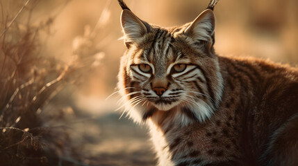 Obraz premium Bobcat in desert. Generative AI