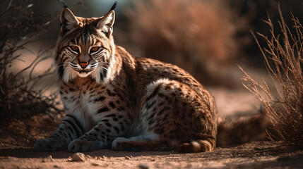 Bobcat in desert. Generative AI