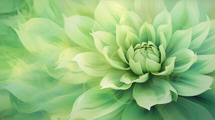 Abstract green flower illustration as panorama background. Generative AI.