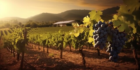 Naklejka premium AI Generated. AI Generative. Photo illustration of wine grape vineyard winery plant field nature outdoor field. Graphic Art