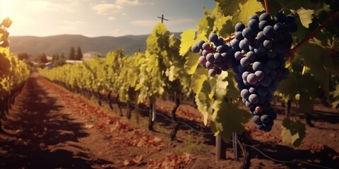 AI Generated. AI Generative. Photo illustration of wine grape vineyard winery plant field nature outdoor field. Graphic Art - obrazy, fototapety, plakaty