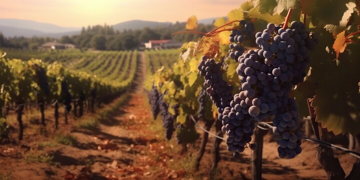 AI Generated. AI Generative. Photo illustration of wine grape vineyard winery plant field nature outdoor field. Graphic Art
