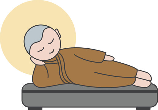 sleeping monk brown robe yellow background clip art preview