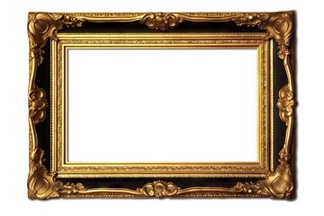 Luxurious vintage. Retro decor. Empty wooden black and gold frame isolated on white background