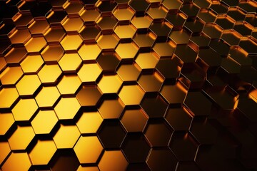 Golden background with hexagons honeycombs. Generative AI