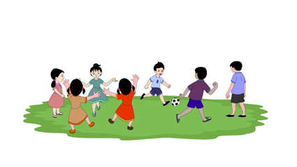 Obraz na płótnie Canvas Boys and girls are playing football on the field