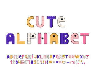 Cute alphabet, numbers, and symbols. Set of funky letters. Vector.