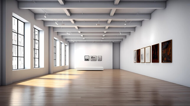 minimalist art gallery hosting an exhibition, contemporary art, gallery, exhibition