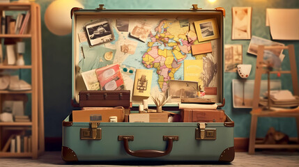 Open Suitcase with Travel Souvenirs