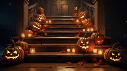halloween jack in the box pumpkins on steps