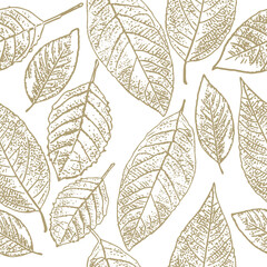 Seamless pattern with grungy textured leaves