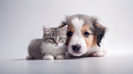 young cat and dog are look in camera, Generative AI