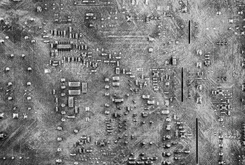 Old computer circuit board macro shot