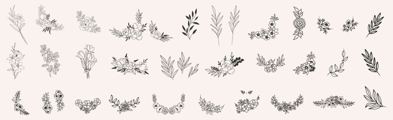 Vector corner background with spring flowers. vector set