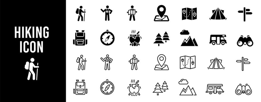 Camping vector icons. Hiking icons