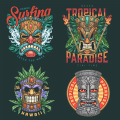 Hawaii Tiki set stickers colorful