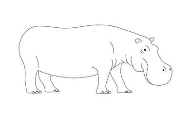 Obraz na płótnie Canvas Large adult hippo. African wild dangerous animal. Herbivorous mammal. Flat vector illustration. Black and white outline. Coloring page for kids