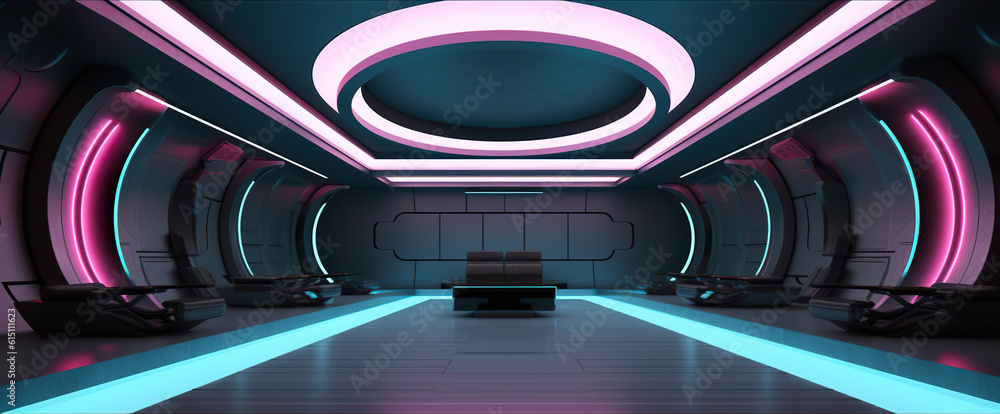 Poster a room with chairs and a table in it. generative ai. empty digital stage, mockup.