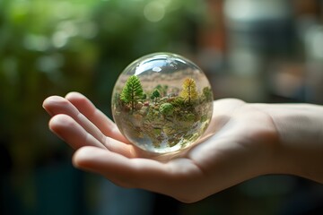 A tiny Glass Ball in the palm of a hand. Created with Generative AI Technology