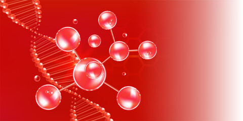 Hyaluronic acid hair and skin solutions ad, red collagen serum drop with cosmetic advertising background ready to use, illustration vector.	