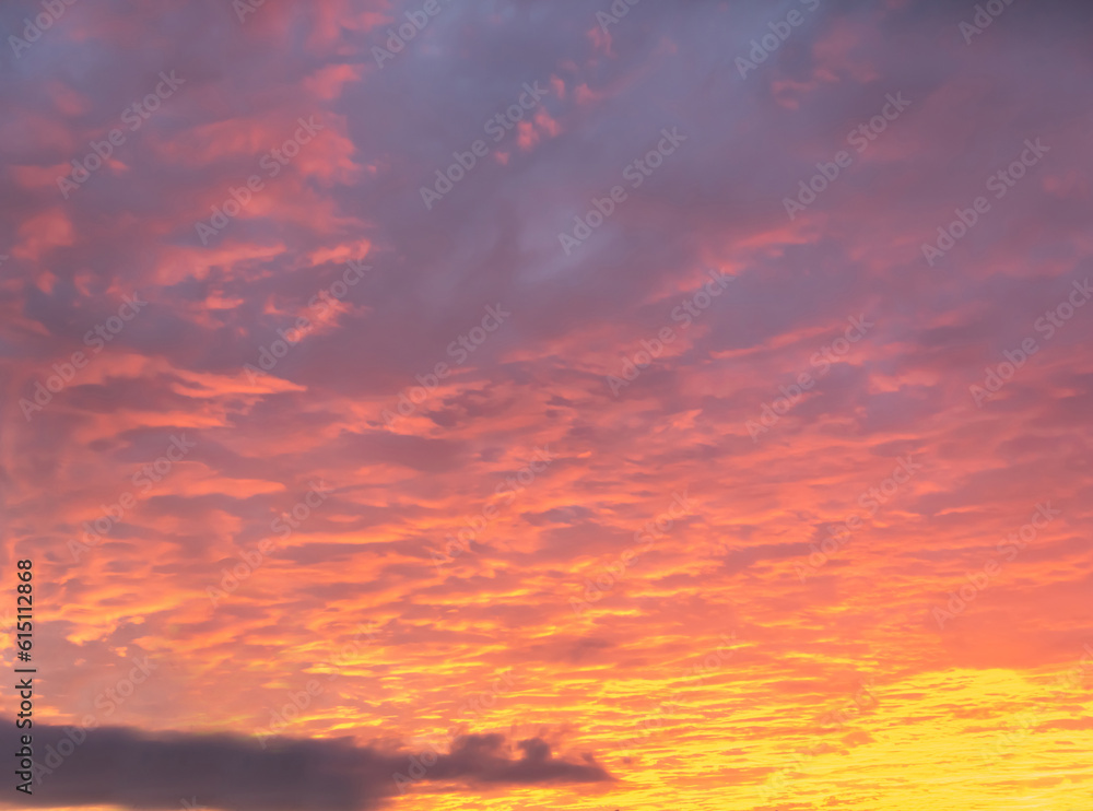 Wall mural beautiful orange sky with clouds at sunset, sky remplacement, nature background