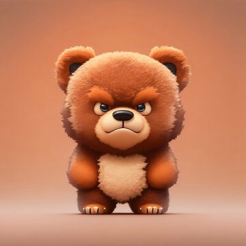 cute tiny hyperrealistic,angry bear Bernard, adorable and fluffy, logo design, cartoon, cinematic lighting effect, charming, 3D vector art