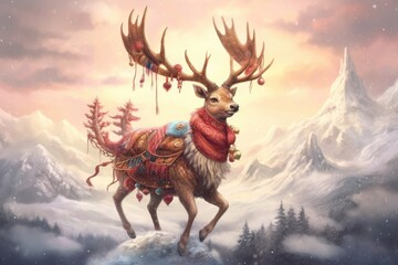  christmas deer christmas art Merry Christmas and Happy Holidays greeting card, frame, banner. New Year. Winter xmas holiday theme