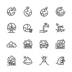 Set of climate change icons, Global warming effect , earthquake, flooding, extreme temperature, ice melting. vector illustration