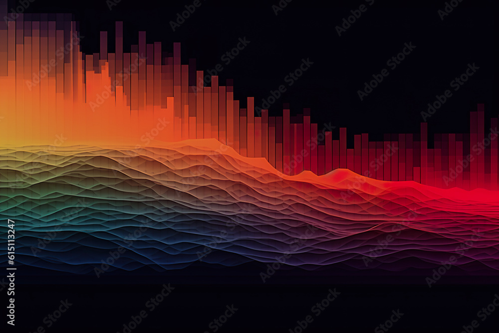 Poster a colorful wave pattern on a black background. generative ai.