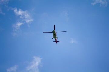 Fototapeta premium Medical rescue helicopter, in the sky.