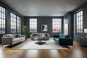 Fototapeta premium 3D mockup of canvas frame with a frame in a modern home, living room, bedroom interior background, showcasing a room in light pastel colors, Created using AI