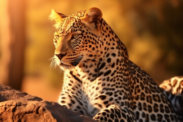a leopard sitting on a rock in the sun, Generative AI