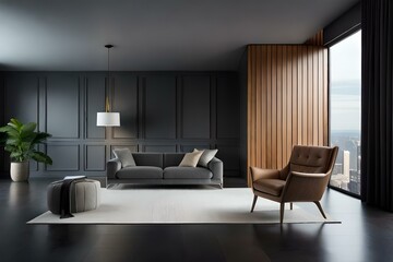 3D mockup of canvas frame with a frame in a modern home, living room, bedroom interior background, showcasing a room in light pastel colors, Created using AI