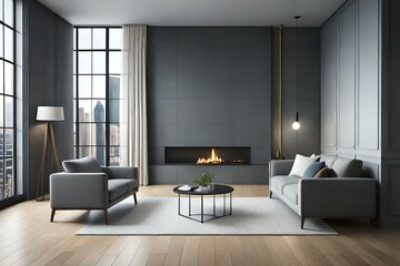 3D mockup of canvas frame with a frame in a modern home, living room, bedroom interior background, showcasing a room in light pastel colors, Created using AI