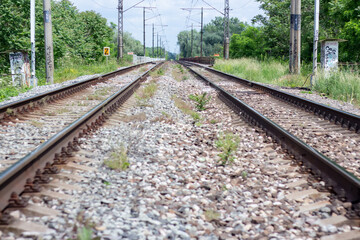 Obraz premium Railway track in summer. Close-up.