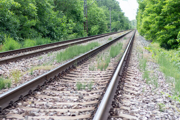 Fototapeta premium Railway track in summer. Close-up.