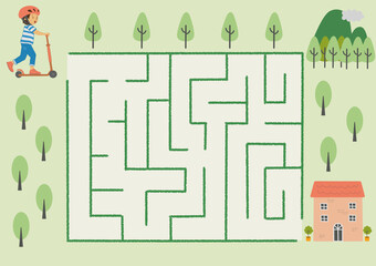 Maze activity sheet for children. Cute maze for kids. Kids labyrinth puzzle. Maze puzzle game for children with cute cartoon. © G.rena