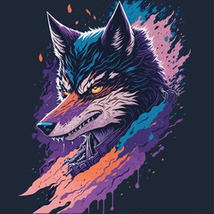 Vector drawing of a wolf with pastel tetradic colors