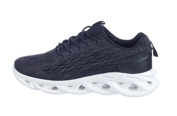 Blue rag cheap sneaker on a white background, side view.