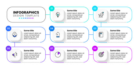 Infographic template. 8 rectangles connected by a line
