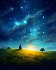 Fototapeta na wymiar Night sky with stars mystical illustration background. Ai generated