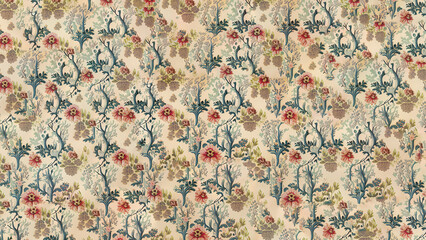 a wallpaper pattern of trees and flowers 