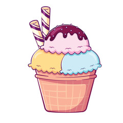One doodle bed yellow-blue ice cream in a waffle cup