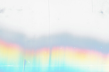 Film  distressed background with rainbow leak  effect. Abstract grunge weathered  with noise, scratches and colorful prism lens flare. Stained smeared glass overlay - 615118836