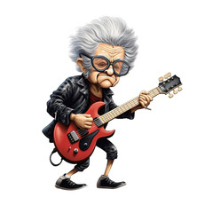  an elderly grandma playing a vibrant red guitar with passion - obrazy, fototapety, plakaty