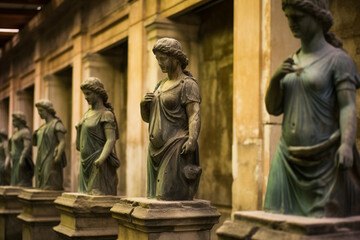 Fototapeta na wymiar Delicate statues and sculptures lining the Roman baths, symbolizing the artistry of ancient Rome Generative AI